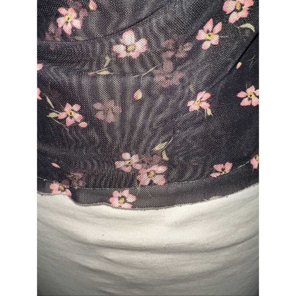 Free People Sz L AFRM Asher 2-Ply Mesh Cowl Top Black Pink Floral Sheer Draped T - Picture 12 of 12